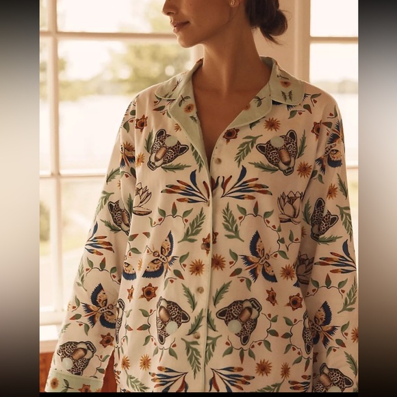 Anthropology long sleeve flannel PJ shirt. Floral Print Pajama shirt. - Picture 4 of 6